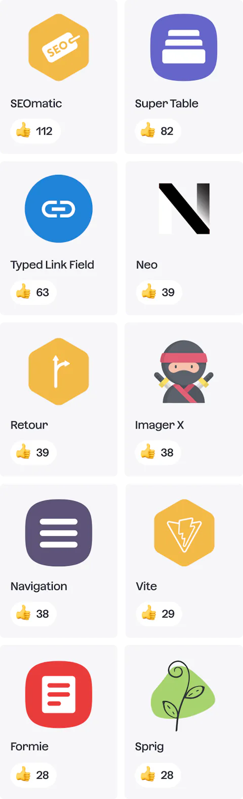 Icons of starter plugins for Craft CMS.