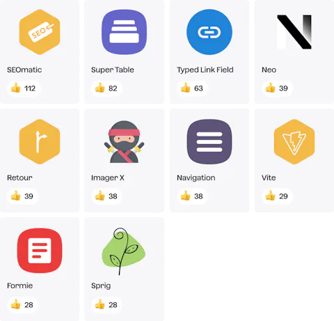 Icons of starter plugins for Craft CMS.