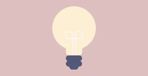 An illustration of a lightbulb on a light pink background.