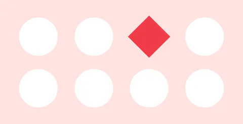 Abstract illustration of 8 circles, but ones turned into a red diamond