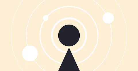 Abstract illustration of circles orbiting another circle.