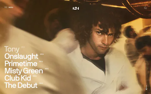 Homepage of the A24 website, built on Craft CMS