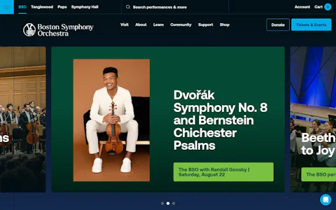 Homepage of the Boston Symphony Orchestra website, built on Craft CMS