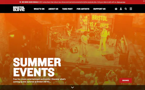 Homepage of the Bristol Old Vic website, built on Craft CMS