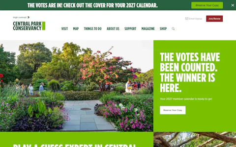 Homepage of the Central Park Conservancy website, built on Craft CMS