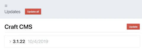 Craft cms one click updating via control panel