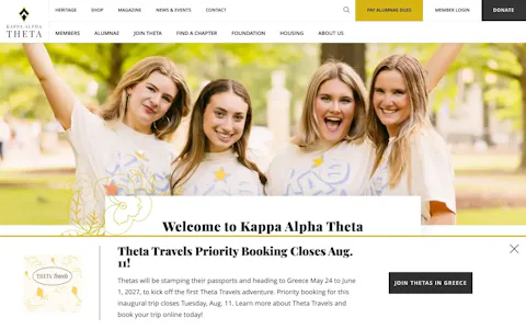 Homepage of the Kappa Alpha Theta website, built on Craft CMS