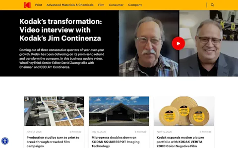 Homepage of the Kodak website, built on Craft CMS