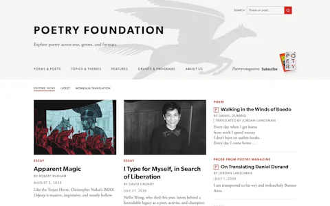 Homepage of the Poetry Foundation website, built on Craft CMS