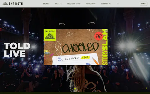 Homepage of the The Moth website, built on Craft CMS