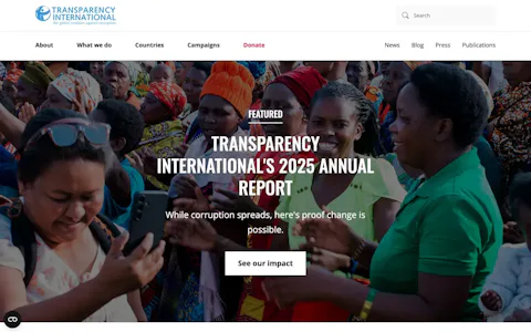 Homepage of the Transparency International website, built on Craft CMS