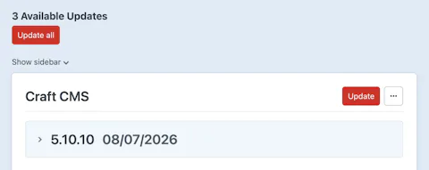 Craft cms one click updating via control panel