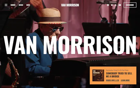 Homepage of the Van Morrison website, built on Craft CMS